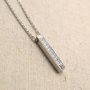 Crystal Stick Pendant Silver Necklace